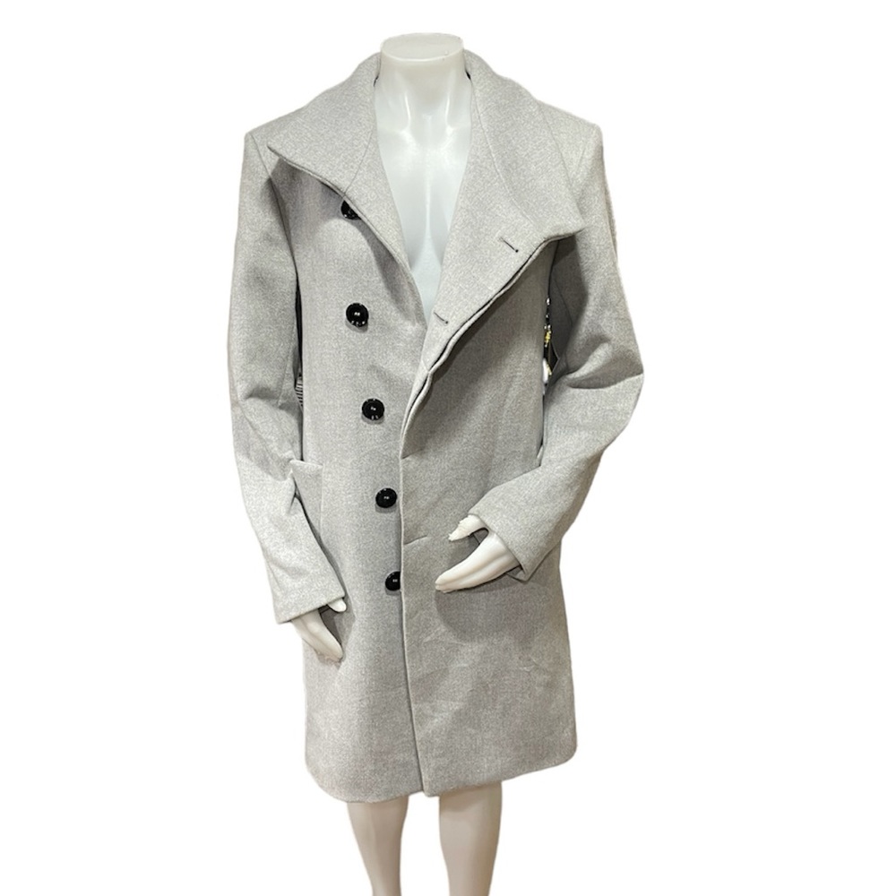 Zara Light Grey 5 Button Long Pea Coat Size Medium